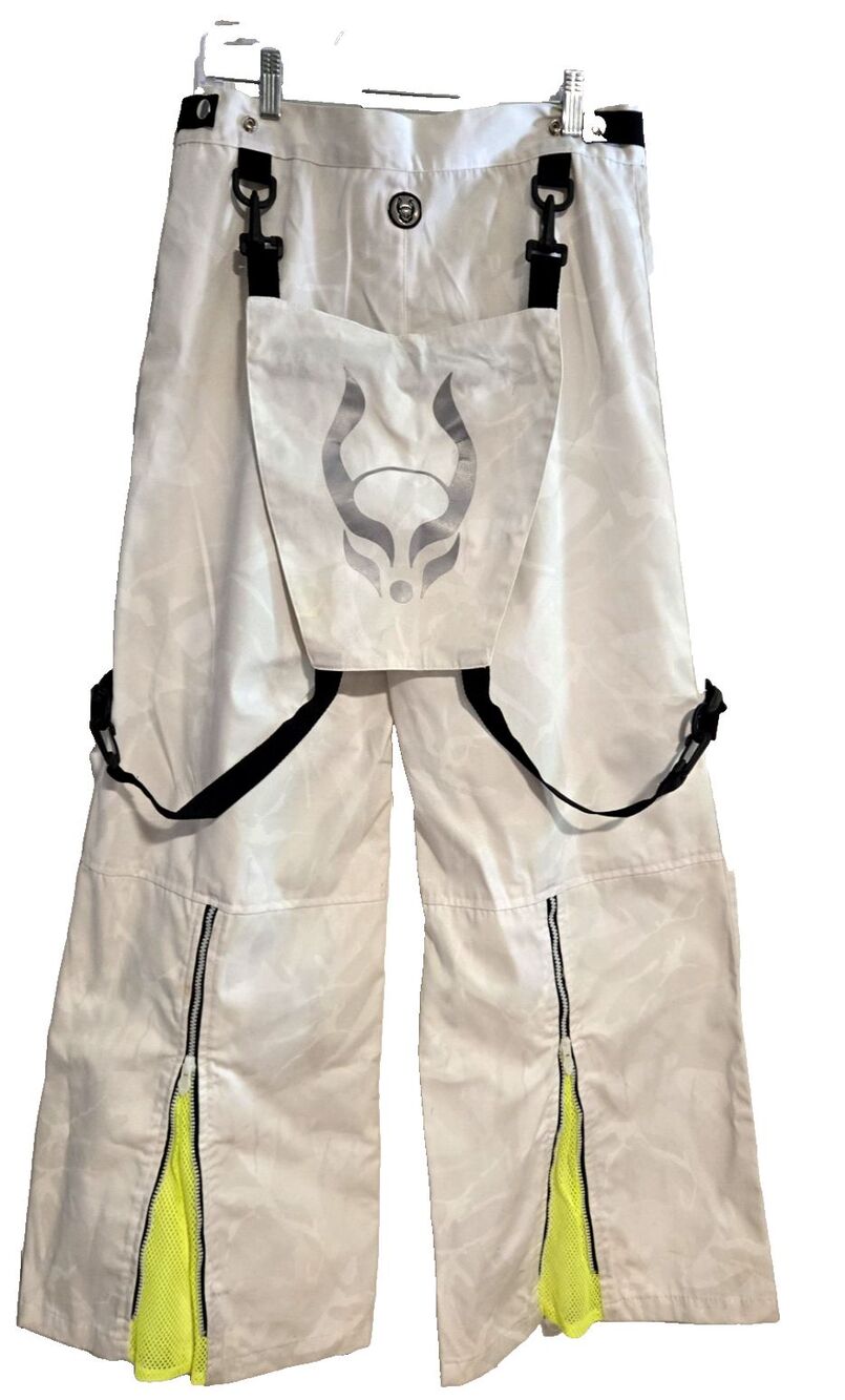 Rare Cyberdog London Y2K Logo Flap Rave Utility Pants White Reflective Wide Leg